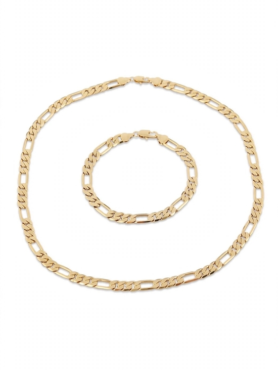 Figaro Jewelry - 18K Gold Figaro Chain Necklace and Bracelet Set - Women Jewelry